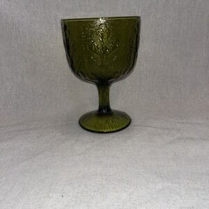 Vintage 1975 FTD Green Glass Compote Vase/Candy Dish Oak Leaf Design